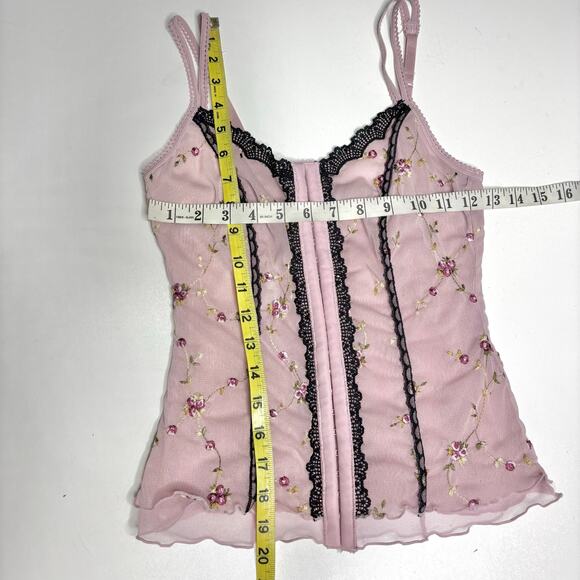 Vintage Rampage Sheer Sleeveless Corset Top Floral Embroidered S/M - Picture 8 of 8